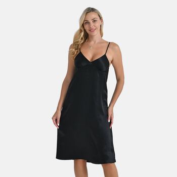 LA MAREY Nachthemd 100% Maulbeerseide, Schwarz, L
