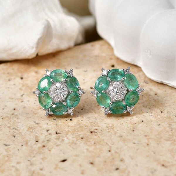 D'Joy AAA Kagem sambische Smaragd und Labor Diamant Ohrringe - 2,16 ct. image number 1