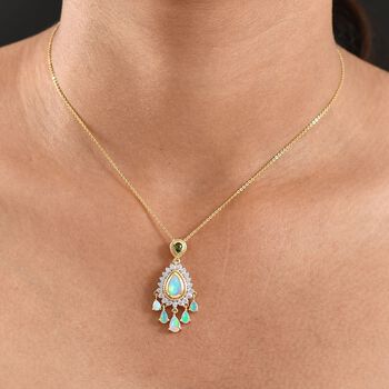 D'Joy AA nat&uuml;rlicher, &auml;thiopischer Welo Opal, Chromdiopsid und Zirkon Anh&auml;nger mit 50cm Kette - 1,92 ct.