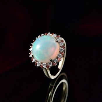 Luxuriant - AAA Nat&uuml;rlicher, &auml;thiopischer Welo Opal, Padparadscha Saphir, Lab Grown Diamant Ring 585 Gold (Gr&ouml;&szlig;e 19.00) ca. 6.72 ct