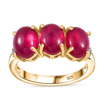 AA Afrikanischer Rubin (Fissure gef&uuml;llt), Wei&szlig;er Diamant Ring, 925 Silber 750 Gelbgold Vermeil (Gr&ouml;&szlig;e 18.00) ca. 6.07 ct