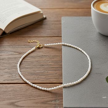 D'Joy wei&szlig;e S&uuml;&szlig;wasser Perle 45+5cm Halskette