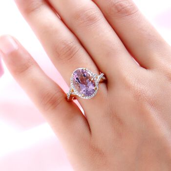 Rose De France Amethyst und wei&szlig;er Zirkon-Ring, 925 Silber vergoldet  ca. 5,51 ct