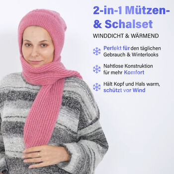 2-in-1 Gestrickte Winter Schalm&uuml;tze, rosa