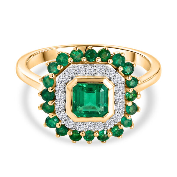 D'Joy AAA Kagem Sambischer Smaragd Ring 925 Silber 750 Gelbgold vermeil (Gr&ouml;&szlig;e 18.00) ca. 1.29 ct