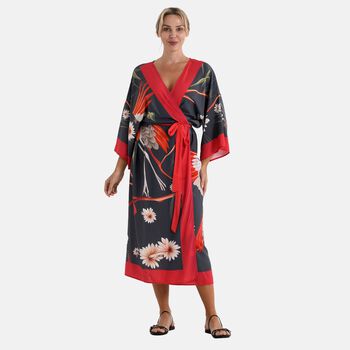 LA MAREY Kimono, Kranichprint, 128cm, Grau