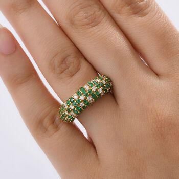 Eternal Lattice - D joy Kagem Sambischer Smaragd, Moissanit Ring 925 Silber 750 Gelbgold Vermeil (Gr&ouml;&szlig;e 18.00) ca. 1.57 ct