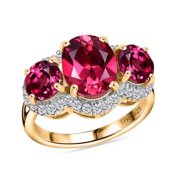 Trinity Flame - D'joy Lab Grown Padparadscha-Saphir Ring 925 Silber 750 Gelbgold Vermeil (Gr&ouml;&szlig;e 18.00) ca. 6.79 ct