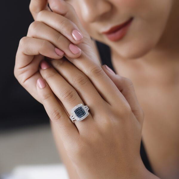 Blauer und wei&szlig;er Diamant Ring, 925 Silber platiniert (Gr&ouml;&szlig;e 20.00) ca. 1.00 ct image number 3