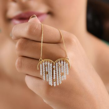 GP Amore Kollektion - Wei&szlig;er Zirkon, Kanchanaburi Blauer Saphir Halskette ca. 50 cm 925 Silber Rhodiniert und 750 Gelbgold Vermeil ca. 4.44 ct