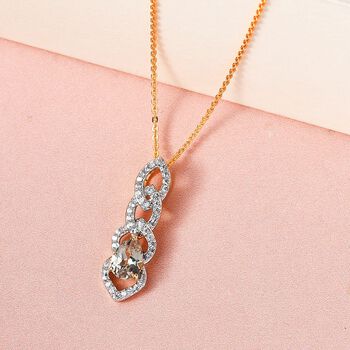 AAA Turkizit und wei&szlig;er Zirkon-Anh&auml;nger mit Kette, 925 Silber Gelbgold Vermeil ca. 1.12 ct