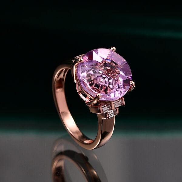 Zeitlose Art Kollektion - AA Rose De France Amethyst, Wei&szlig;er Zirkon Ring 925 Silber 750 ros&eacute;vergoldet (Gr&ouml;&szlig;e 18.00) ca. 6.58 ct image number 2