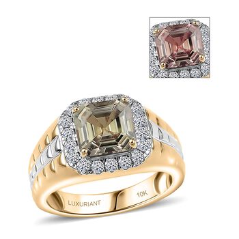 LUXURIANT AAA Turkizit und Labor Diamant Herrenring in 417 Wei&szlig;- und Gelbgold - 3,20 ct.