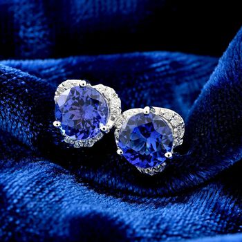 RHAPSODY zertifiziert und gepr&uuml;ft AAAA Tansanit und VS-EF Diamant Ohrringe in 950 Platin - 2 ct.