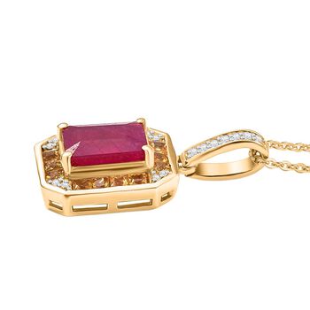 D'Joy AA Afrikanischer Rubin (Fissure gef&uuml;llt), Gelber Saphir Anh&auml;nger mit Kette ca. 50 cm 925 Silber 750 Gelbgold Vermeil ca. 2.81 ct