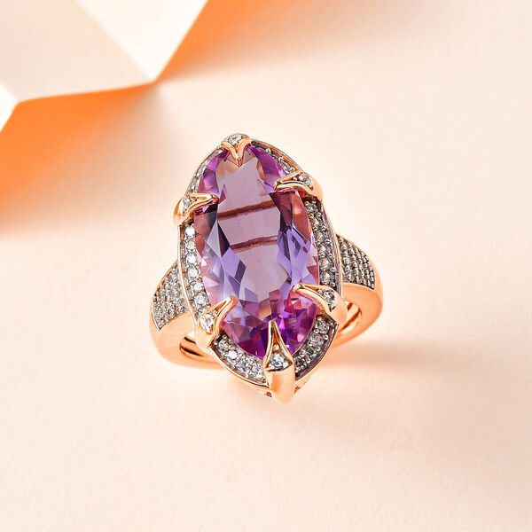 Rose De France Amethyst, Wei&szlig;er Zirkon Ring, 925 Silber ros&eacute;vergoldet, (Gr&ouml;&szlig;e 18.00), ca. 9.14 ct image number 2