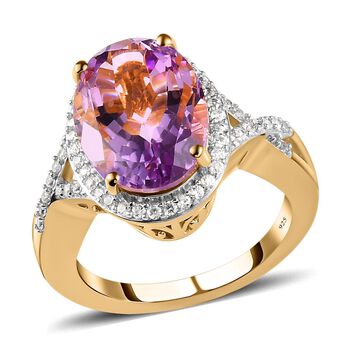 Rose De France Amethyst und wei&szlig;er Zirkon-Ring, 925 Silber vergoldet  ca. 5,51 ct