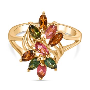 AA Mehrfarbiger-Turmalin Ring, 925 Silber 750 Gelbgold Vermeil (Gr&ouml;&szlig;e 21.00) ca. 1.47 ct