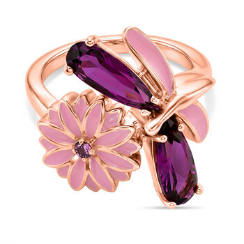 GP Trionfo Kollektion - Leuchtend Orchidee Quarz Triplette, Lotus Granat Ring 925 Silber 750 Ros&eacute;gold Vermeil (Gr&ouml;&szlig;e 18.00) ca. 2.44 ct