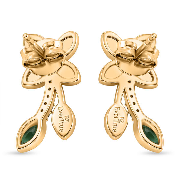 EVER TRUE AA Kagem Sambischer Smaragd, Wei&szlig;er Zirkon Ohrringe Reine Bronze ca. 0.42 ct image number 5