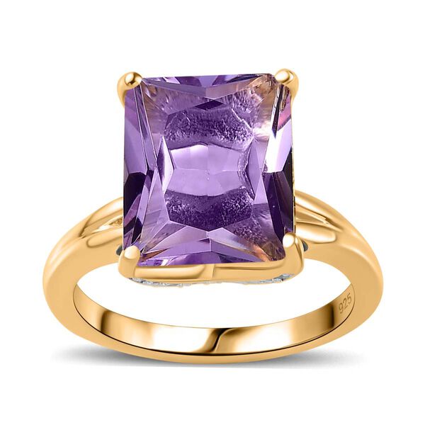 Rose De France Amethyst, Wei&szlig;er Zirkon Ring, 925 Silber Gelbgold Vermeil (Gr&ouml;&szlig;e 18.00) ca. 6.13 ct image number 4