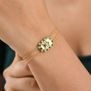 Giuseppe Perez AA Peridot, Wei&szlig;er Zirkon Armband ca. 19 cm 925 Silber 750 Gelbgold Vermeil ca. 1.35 ct