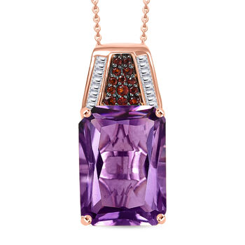 D'Joy Rose De France Amethyst, Moissanit und Mosambik Granat Anh&auml;nger mit 50cm Kette - 16,51 ct.
