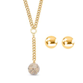 Wei&szlig;e Kristall-Halskette 50 cm und Ohrstecker in Goldton - 7 ct.