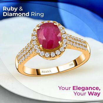 Iliana AAA Nat&uuml;rlicher Mosambik-Rubin, Wei&szlig;er Diamant Ring 750 Gold (Gr&ouml;&szlig;e 20.00) ca. 2,05 ct