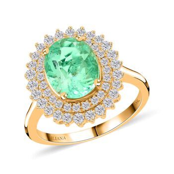 Iliana AAA Kolumbianischer Smaragd, Wei&szlig;er Diamant Ringe 750 Gold (Gr&ouml;&szlig;e 17.00) ca. 3.00 ct