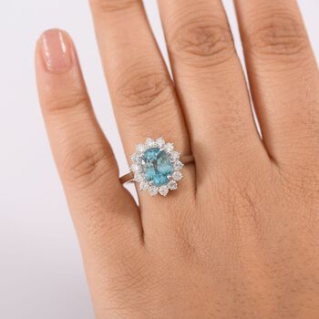 LUXURIANT AAA Ratnakiri blauer Zirkon und VS Labor Diamant Ring in 585 Wei&szlig;gold - 5,27 ct.
